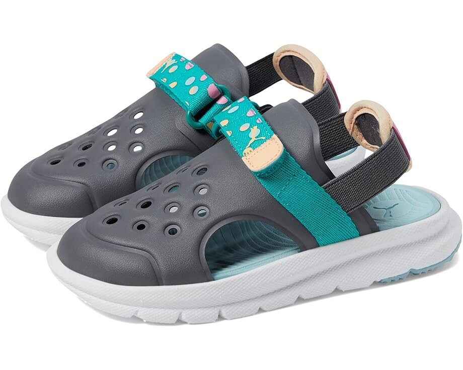 

Сандалии PUMA Kids Evolve Sandal Summer Camp Alternate Closure, цвет Cool Dark Gray/Sparkling Green/Turquoise Surf