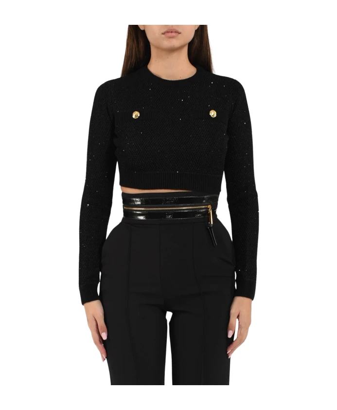 

Вязаный топ с пайетками Elisabetta Franchi, черный