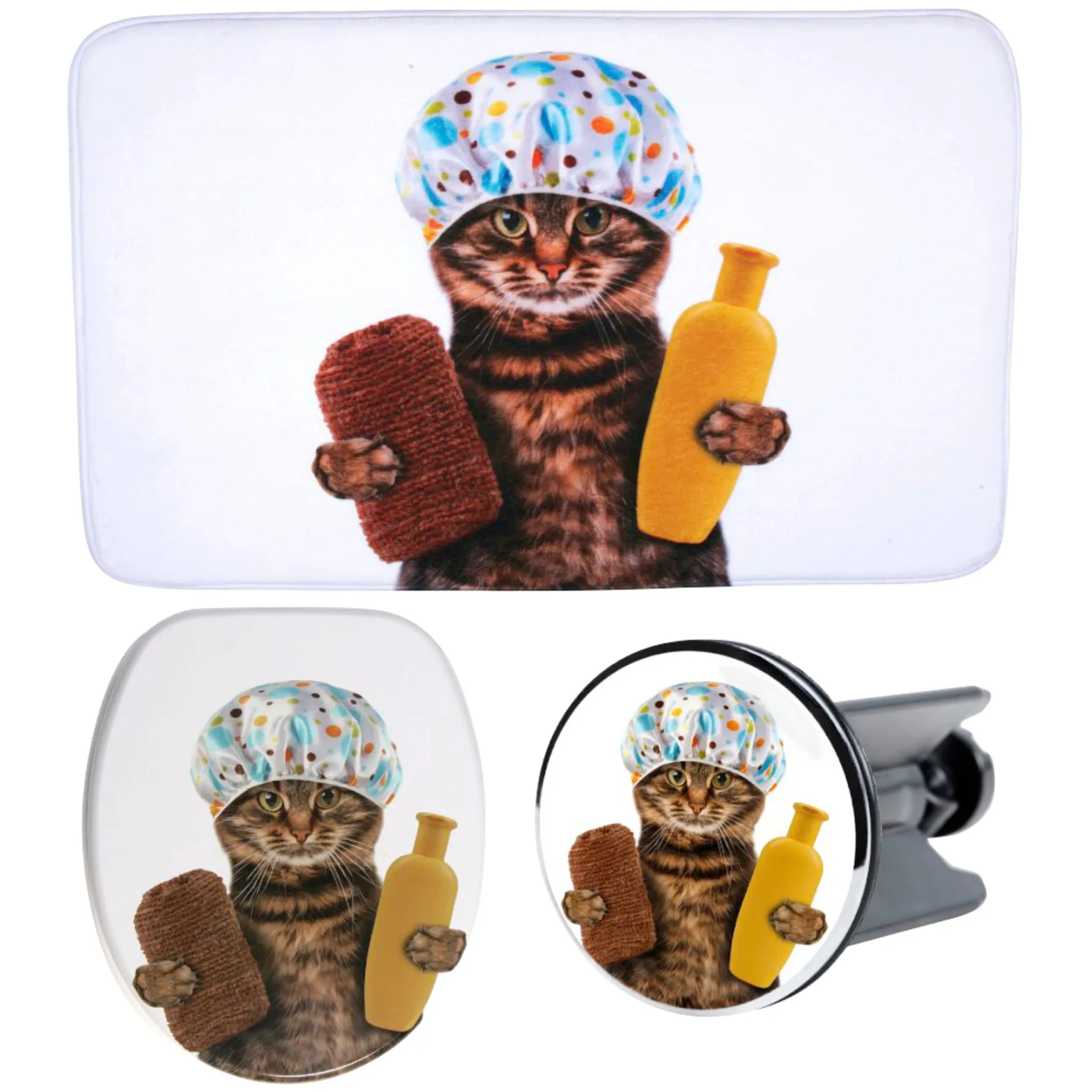 

Набор аксессуаров для ванной комнаты Sanilo «Shower Cat», (3 предмета), состоящий из сиденья для унитаза, коврика для ванной и пробки для раковины, цвет braun-weiß