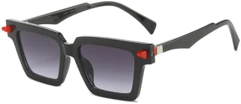 

Солнцезащитные очки 2027 Square Double Color для женщин, ретро-стиль с заклепками, солнцезащитные очки для мужчин с градиентным покрытием MTZJH, Black Gray Gradient