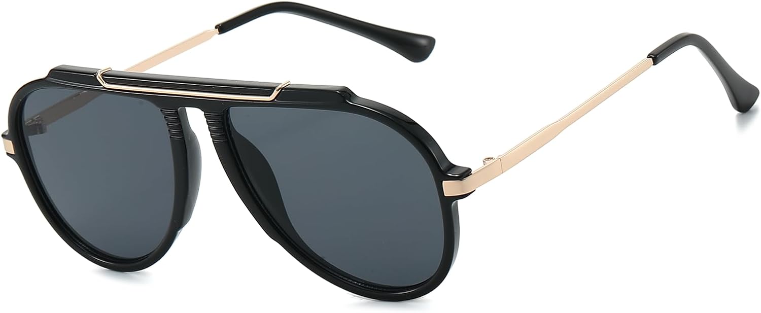 

Солнцезащитные очки-пилот большого размера LJCZKA для женщин и мужчин в стиле ретро 70-х годов с золотистой металлической оправой. Модные солнцезащитные очки с защитой UV400, Black Black