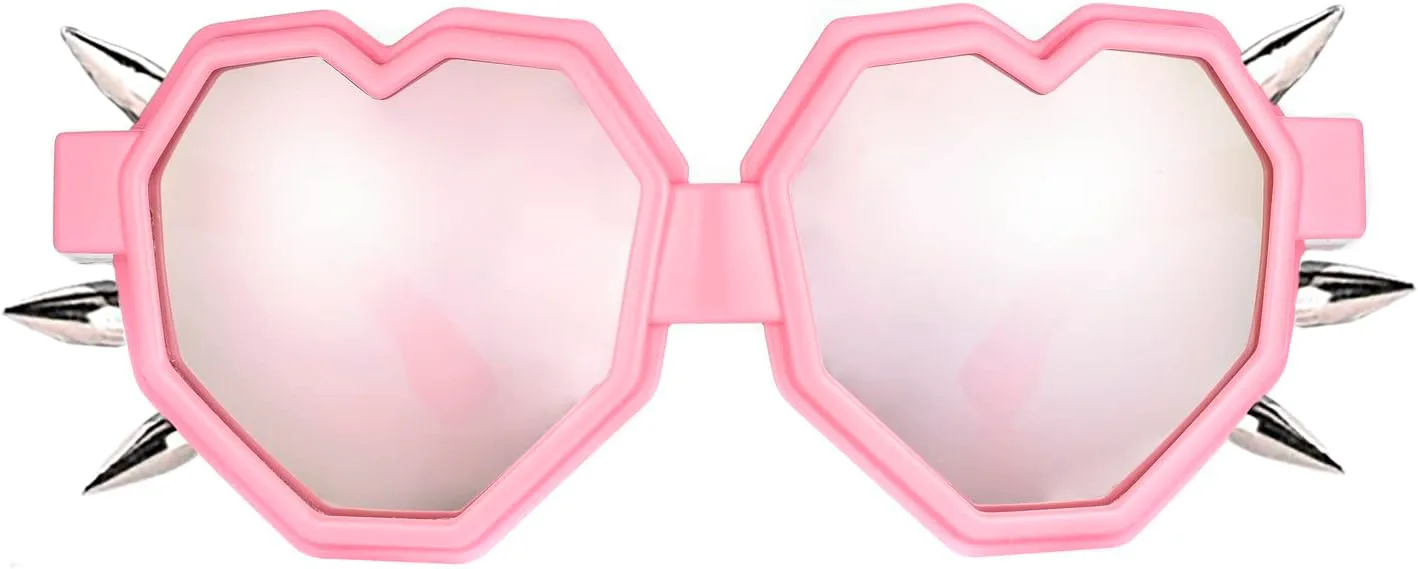 

Очки Laureles Heart Goggles Y2K Солнцезащитные очки для женщин Rivet Punk Цельные очки Oversized Love Солнцезащитные очки для мужчин, 2pcs Pink+white-red