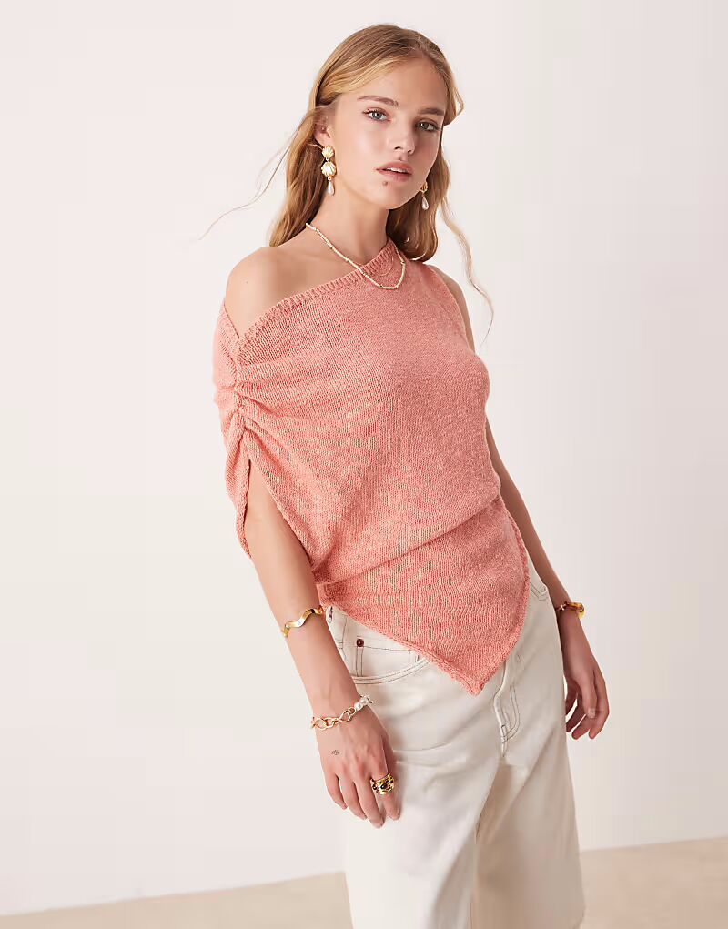 

Трикотажный топ с драпировкой на одно плечо и асимметричным подолом кораллового цвета Asos Design