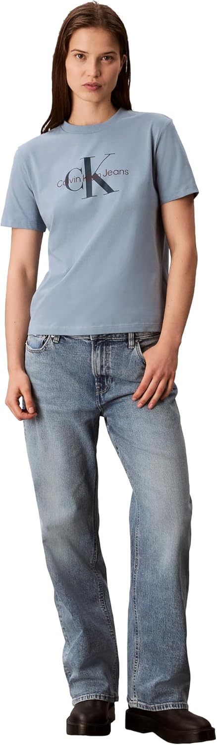 Женская футболка с круглым вырезом и монограммой Calvin Klein, Faded Denim — фото 3