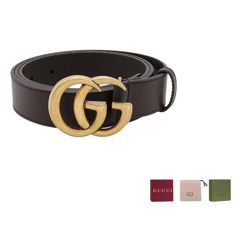 

Кожаный ремень с двойной пряжкой G GUCCI, темно коричневый