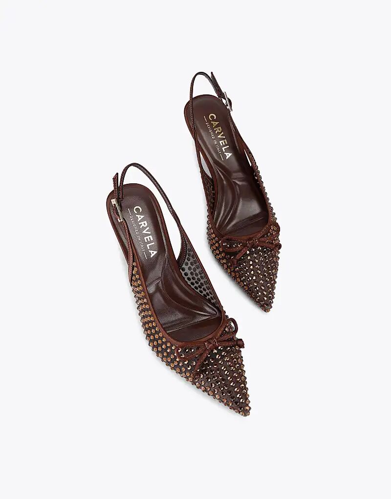 Коричневые туфли Carvela Positano на низком каблуке с драгоценными камнями — фото 2