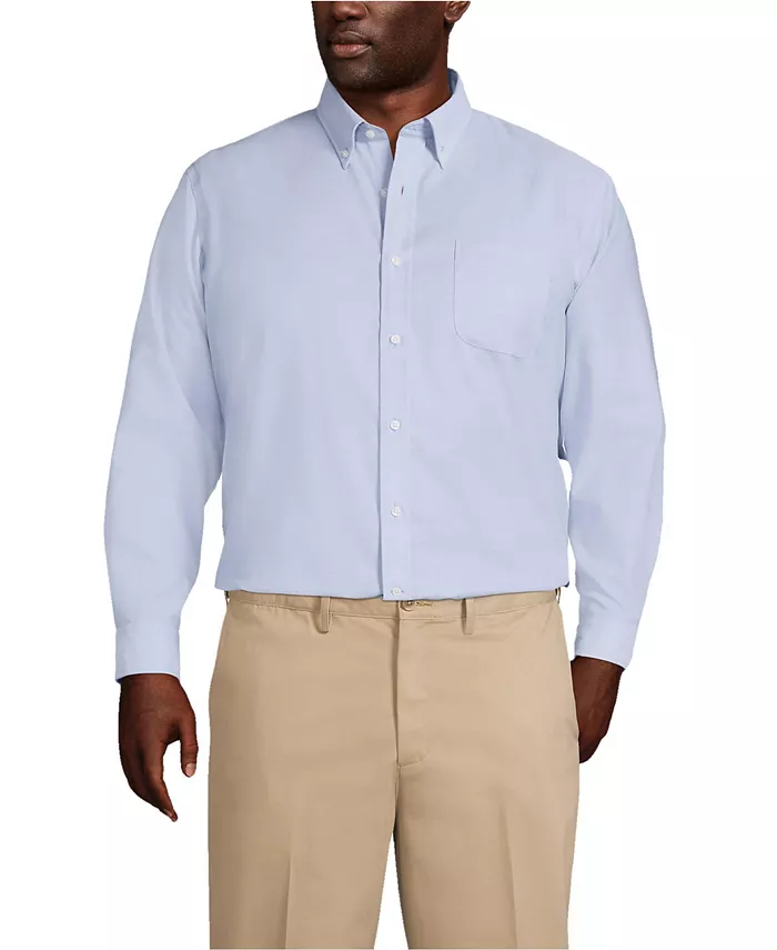 

Рубашка классического кроя Big & Tall из не требующей глажки ткани Supima Oxford однотонная Lands' End, синий