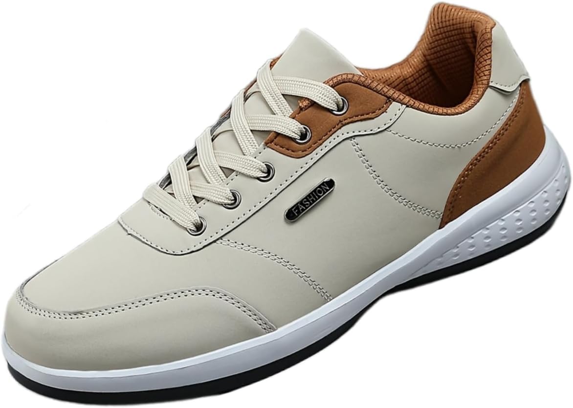 

Мужские кроссовки большого размера низкие - на шнуровке, с круглым носком, повседневные, с амортизацией и противоскользящим подошвенным узором - подходят для всех сезонов, для тренировок, прогулок и повседневной носки Clolinde, бежевый