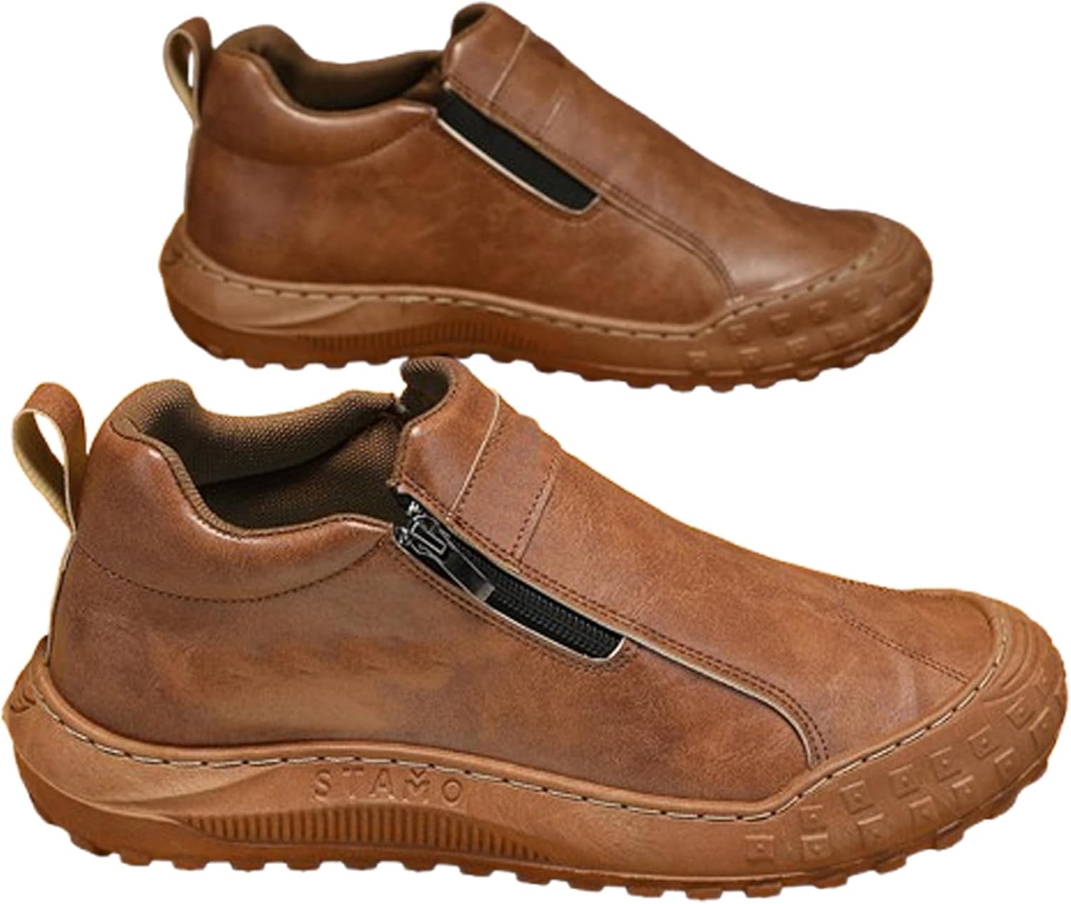 

Мужские ботинки, обувь без шнурков с противоскользящей подошвой, водонепроницаемые кожаные повседневные туфли для улицы, строительства и повседневного использования Generic, коричневый