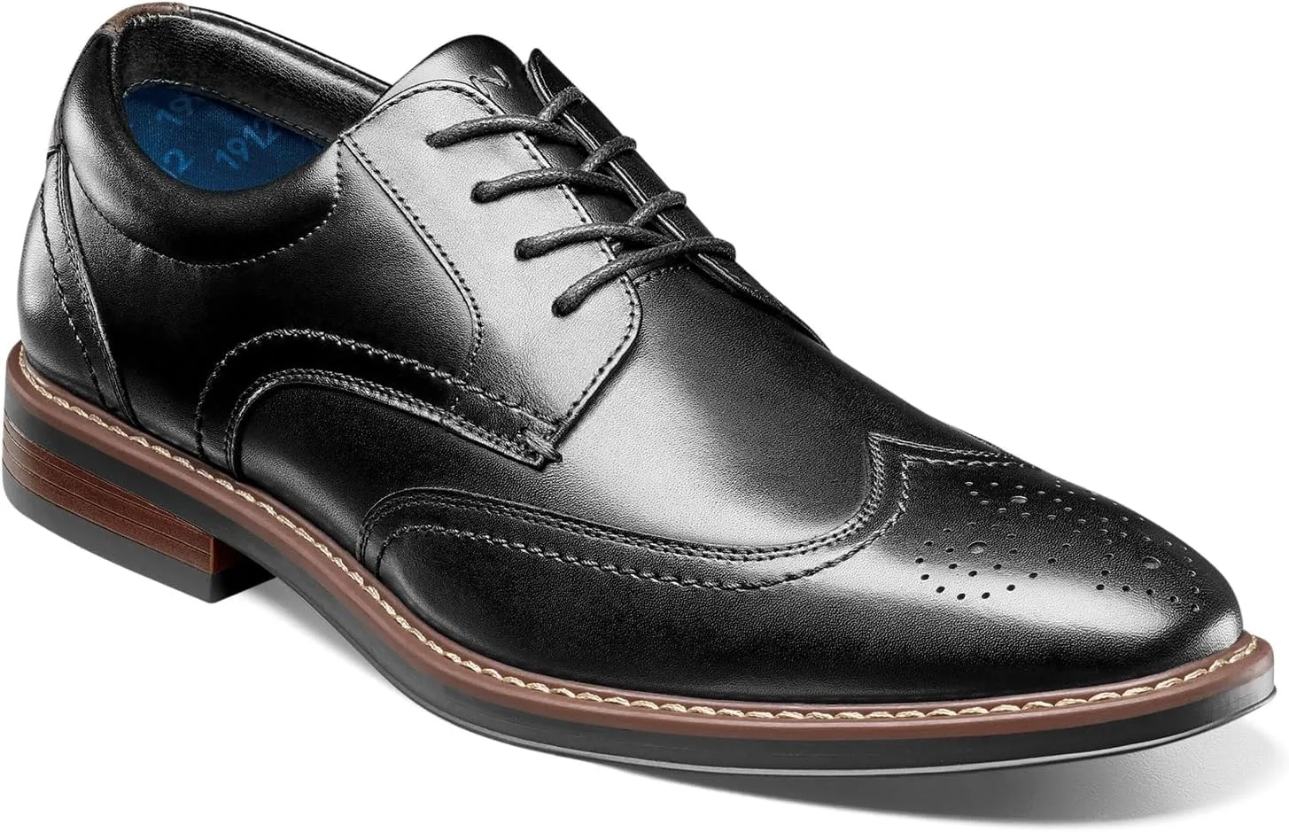 Мужские кожаные Oxford Nunn Bush Centro Flex Wingtip с перфорацией и декоративными элементами в стиле броги, нуровке, черный — фото 2