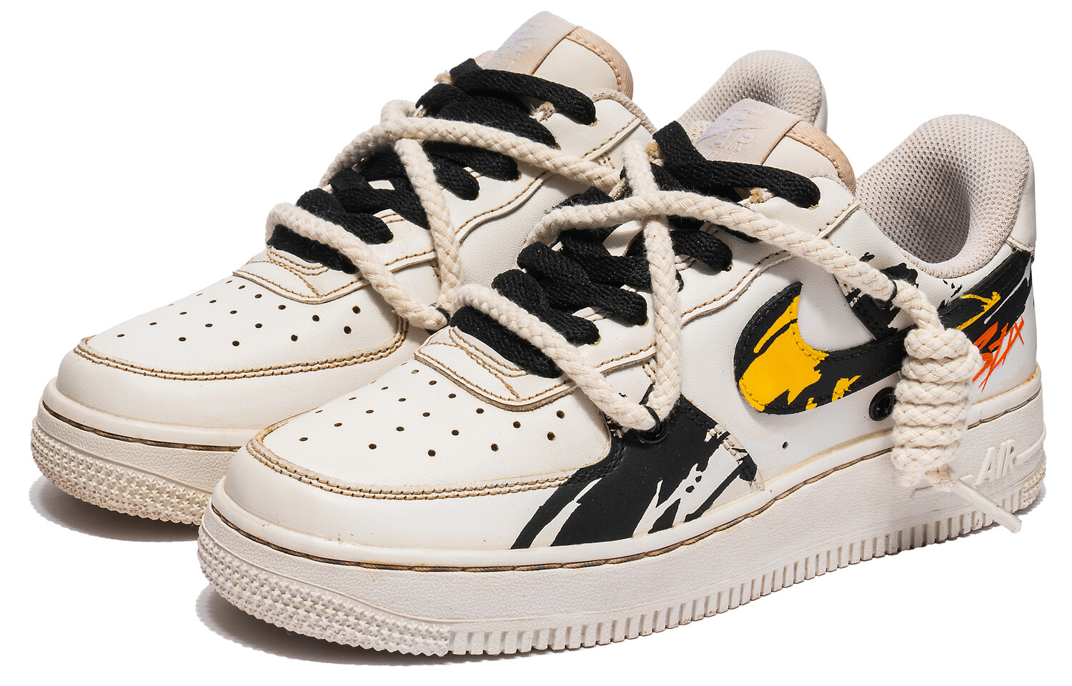 

Кроссовки Nike Air Force 1 Skateboarding Shoes Women's Low-top Black/Yellow, цвет Coffee