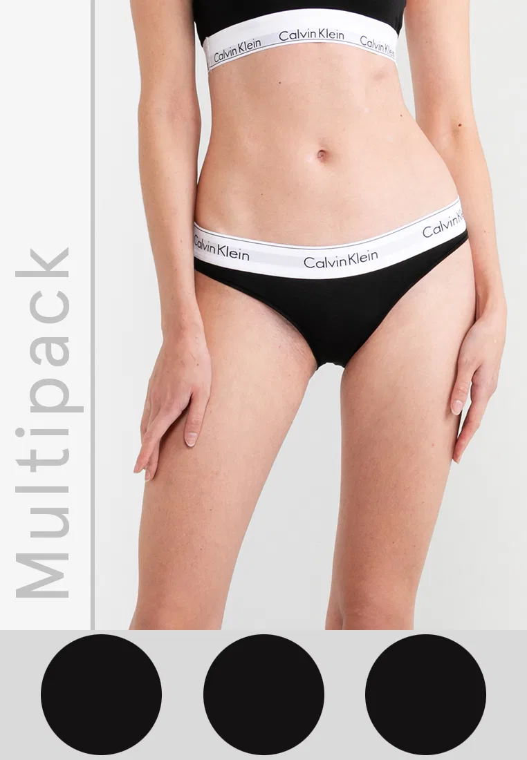 Трусы бикини, 3 шт., хлопок, Calvin Klein, черный
