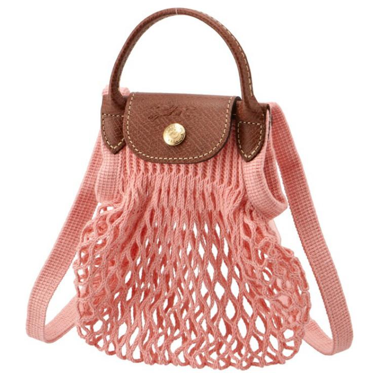 

LONGCHAMP Сумка Le Pliage Filet Canvas с кожаной ручкой и сетчатым карманом, кроссбоди, через плечо, обычная, женская, розовая