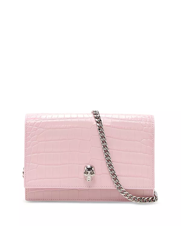 

Миниатюрная кожаная сумка через плечо с тиснением под крокодила и изображением черепа. Mcqueen, розовый