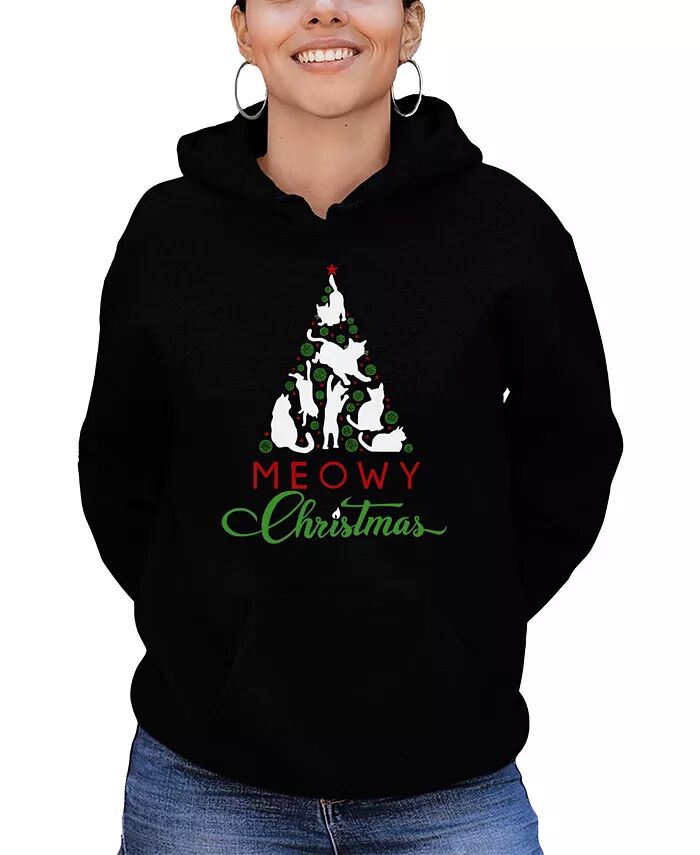 

Женская толстовка с капюшоном Meowy Christmas Tree Word Art LA Pop Art, черный