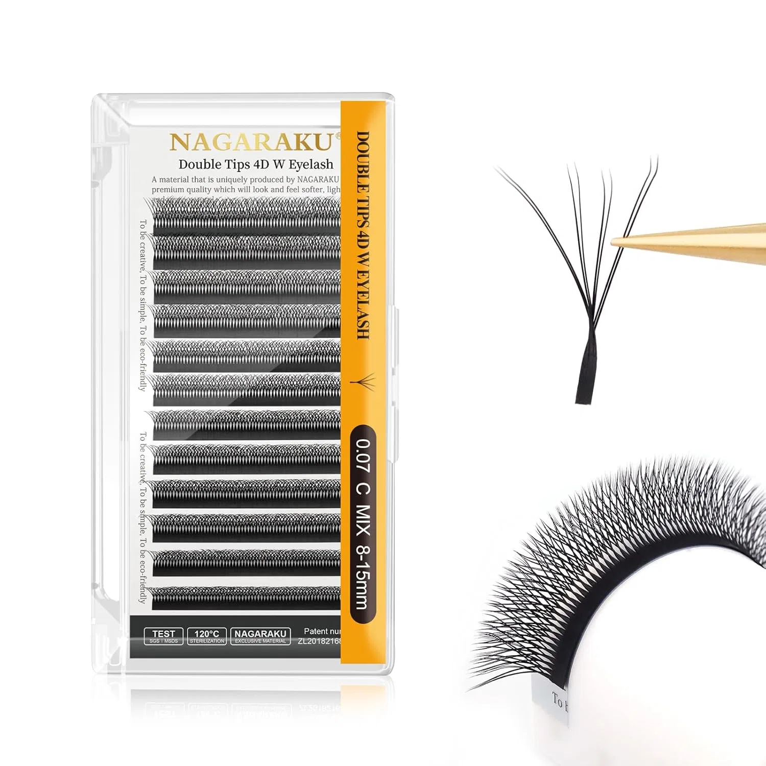 Накладные ресницы 4D WW двухслойные от NAGARAKU Nagaraku, 0.07 C Black-4D Ww Lash