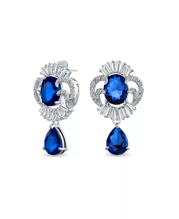 

Серьги-Подвески в форме багета с зелеными фианитами в стиле ар-деко, каплевидные, с отделкой из посеребренной латуни Bling Jewelry, blue