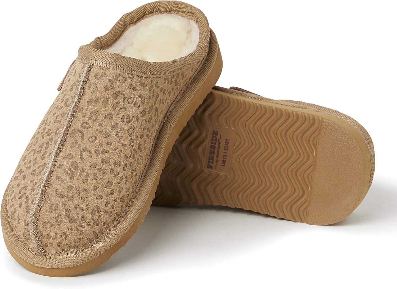 Тапочки Fireside от Dearfoams для детей и взрослых, модель Dempsey с натуральным мехом, для дома и улицы Fireside By Dearfoams, Leopard — фото 3