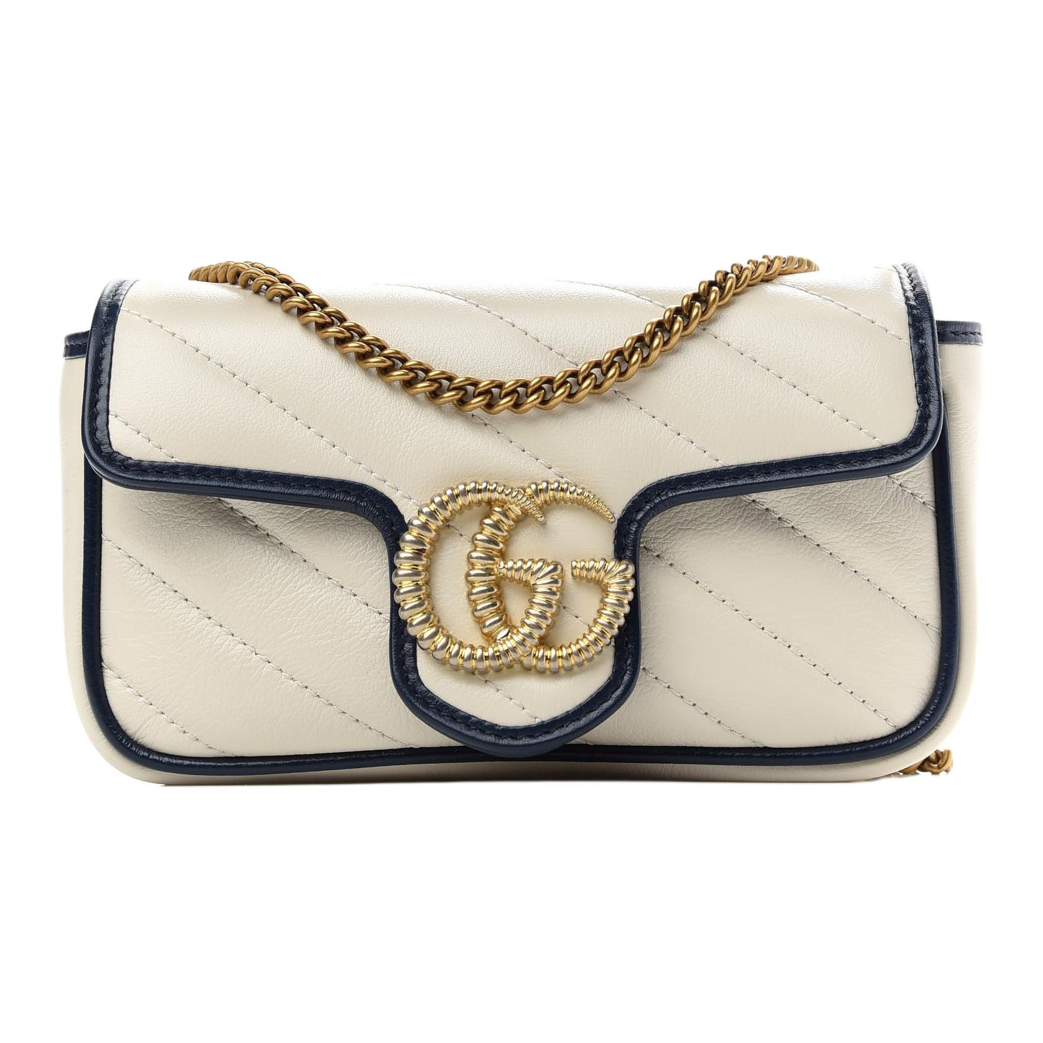 GUCCI GG Marmont Сумка через плечо Extra Mini из стеганой кожи для женщин, бело-голубая — фото 2