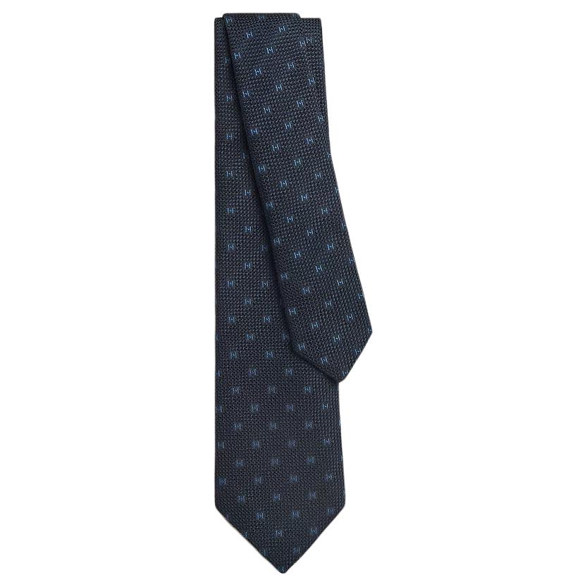 

HERMES Мужской галстук из шелка тутового шелкопряда морской синий индиго, Marine Blue/Indigo
