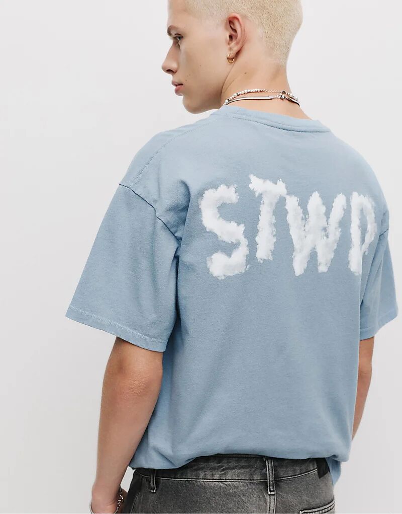 

Футболка Pull&Bear Stwd с облаками и самолетом синего цвета
