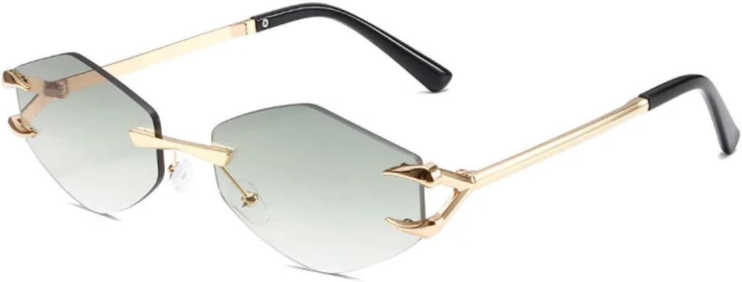 

Винтажные солнцезащитные очки без оправы для женщин, модные, асимметричной формы, в стиле панк, с градиентным покрытием, защита от УФ-излучения UV400 TVTBBVV, Gold-green