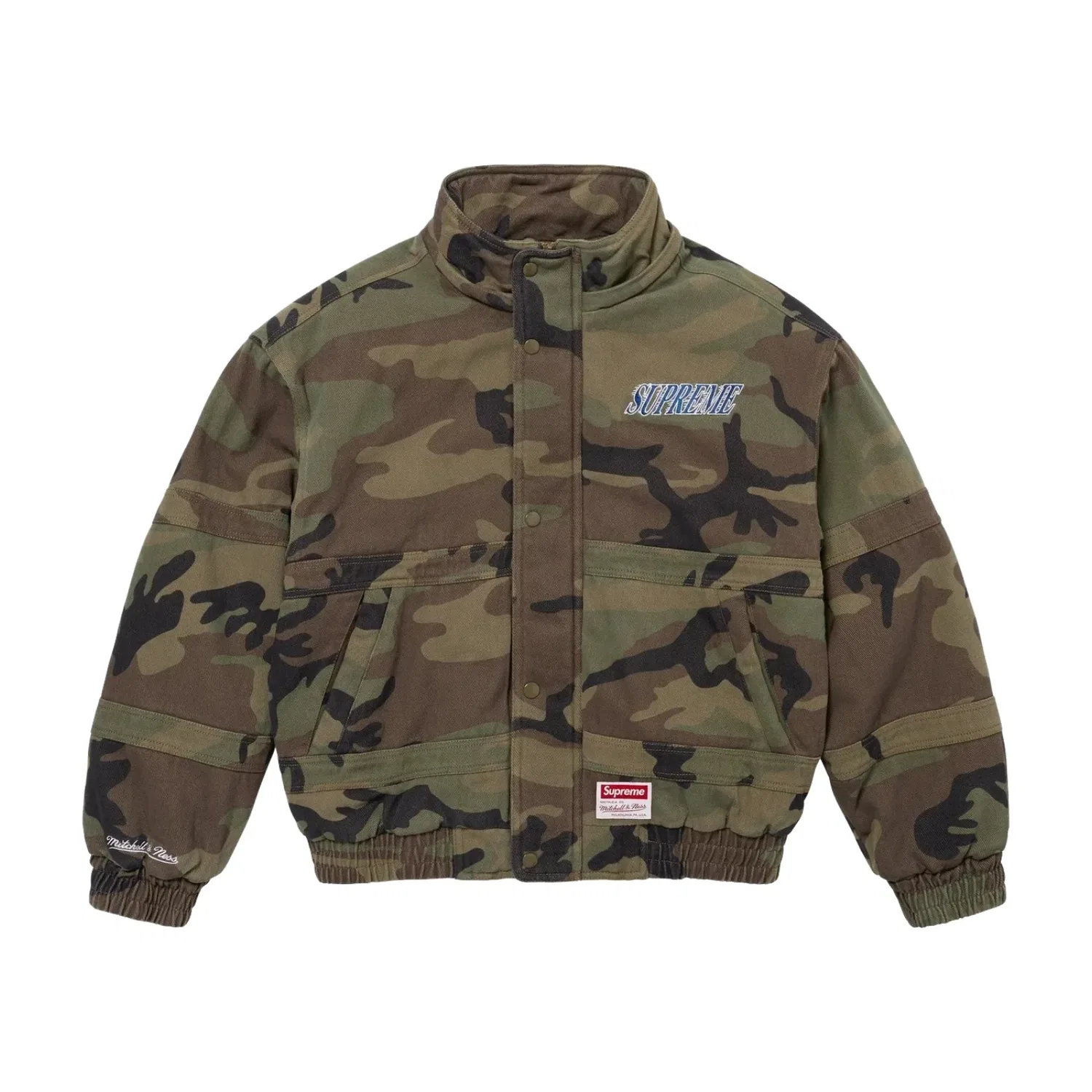 Куртка Supreme x Mitchell & Ness Twill Stadium Jacket 'Woodland Camo' FW24J106-WOODLAND-CAMO, мультиколор — фото 4