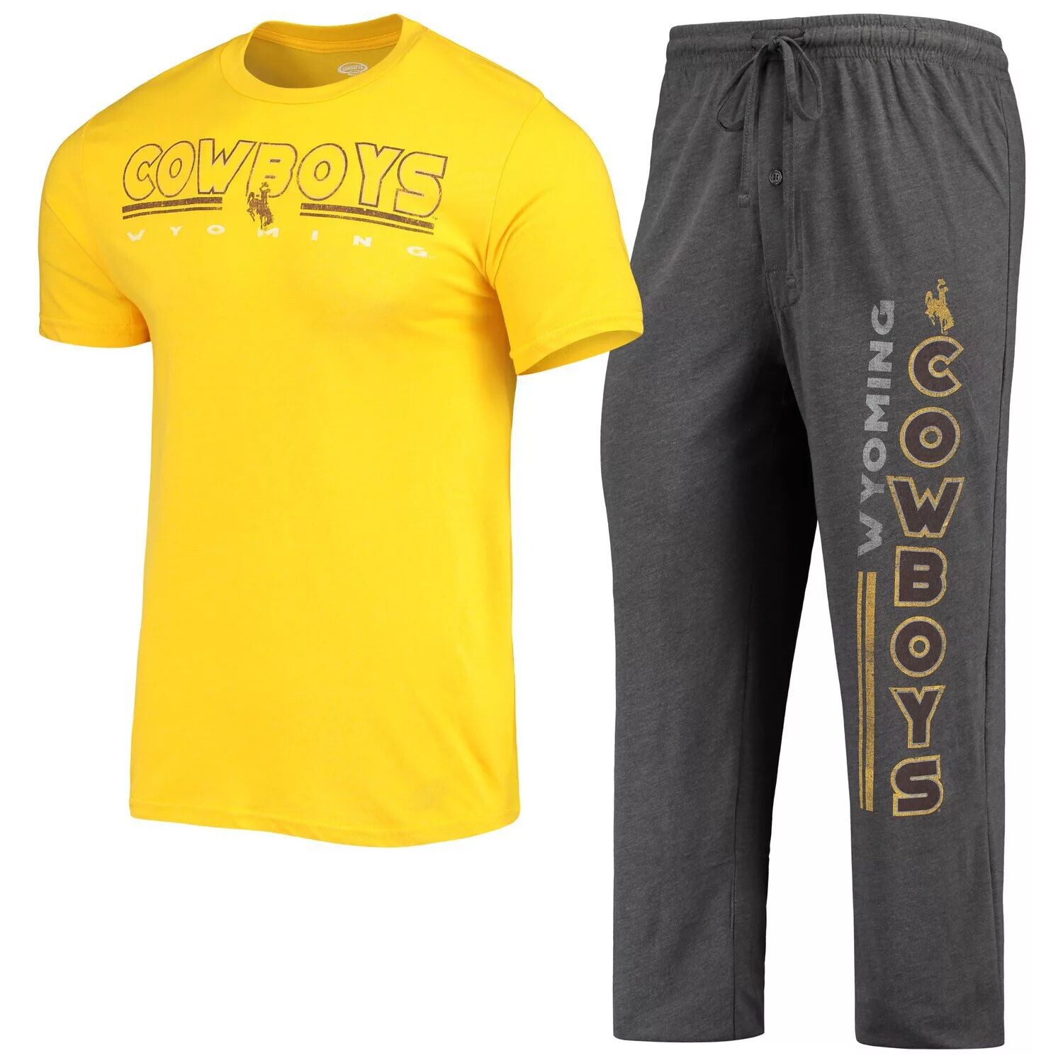 

Мужская футболка Concepts Sport с принтом цвета древесного угля/золота Wyoming Cowboys Meter, комплект для сна и брюки