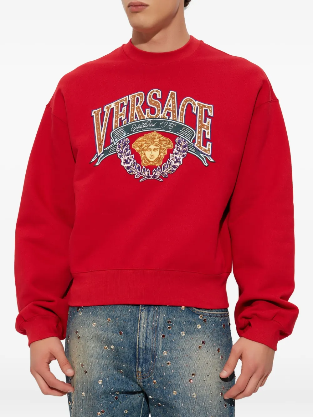 Свитшот с аппликацией Медузы VERSACE, красный — фото 3
