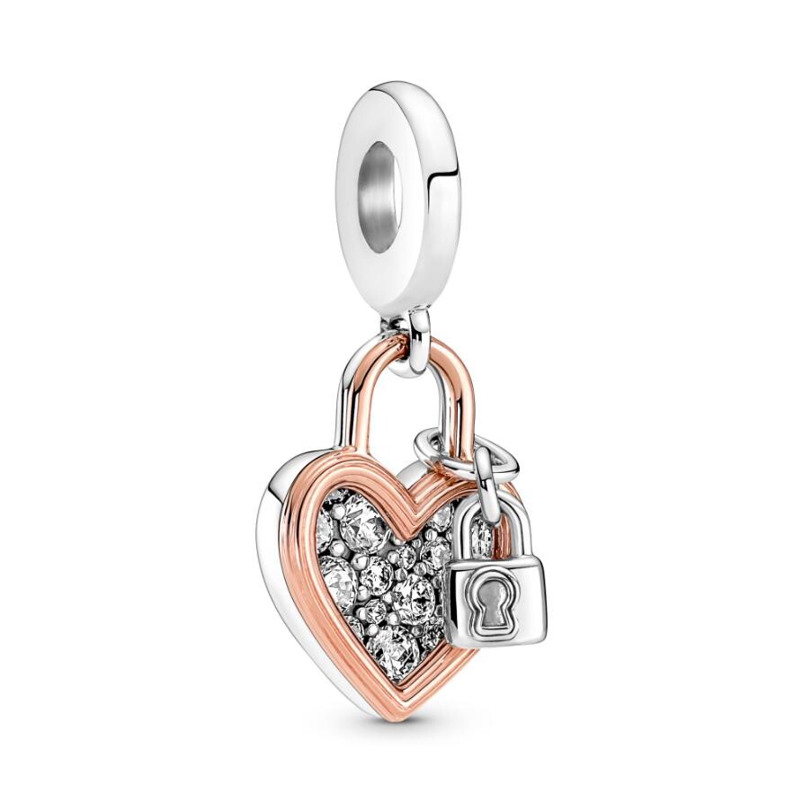 

Шарм Heart Padlock Double Dangle Pandora, двухцветный