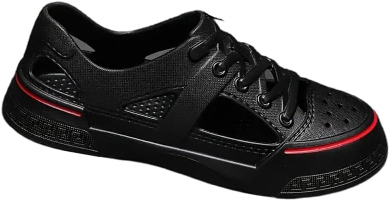 

Дышащие мужские спортивные кроссовки, повседневного однотонного цвета, на плоской шнуровке, с простым дизайном носка, удобная обувь, подходящая как для дома, так и для улицы Hoalox, черный/красный