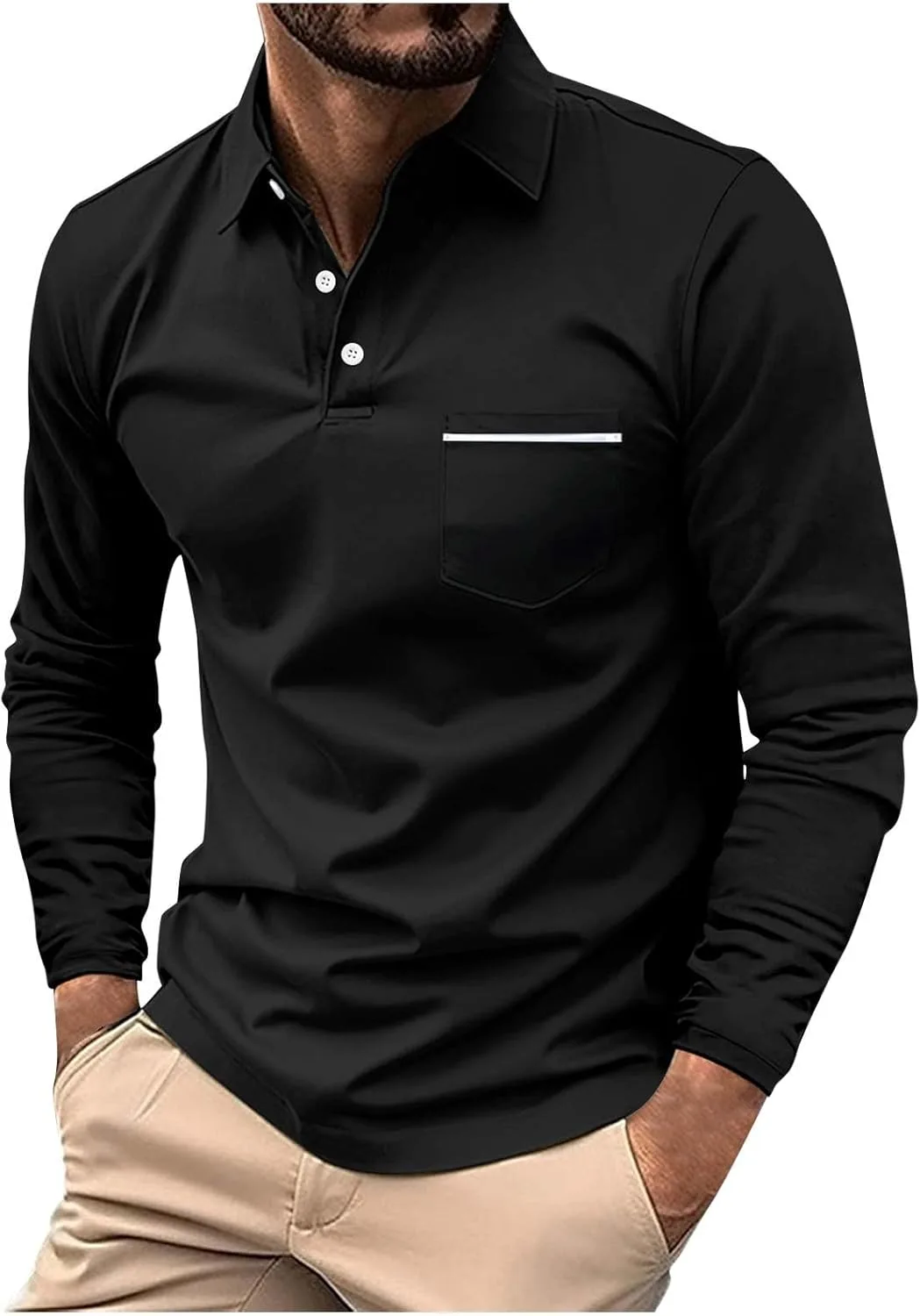 

Мужская рубашка-поло Regular-Fit с длинным рукавом и карманом