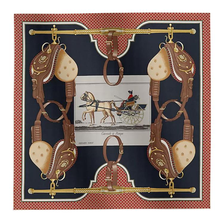 

HERMES Шёлковый шарф Mulberry Silk женский морской синий с красным, Marine Blue/Red