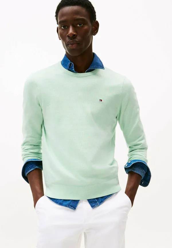 Свитер с круглым вырезом и вышивкой флага Tommy Hilfiger, Minty Essence Heather