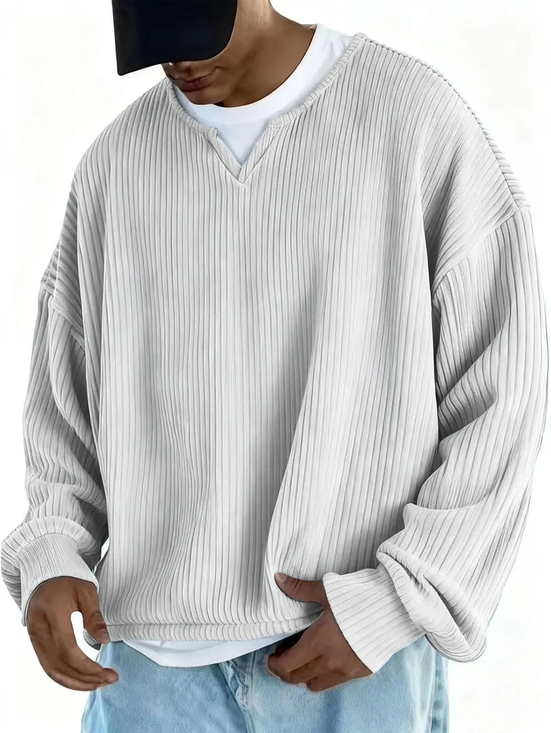 

Ymosrh Мужская повседневная футболка с длинным рукавом, свободный крой, S-2XL