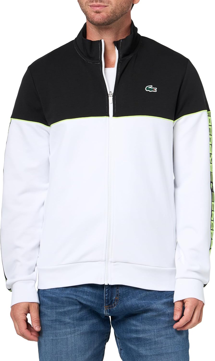 

Мужская спортивная теннисная толстовка Lacoste с цветными блоками и застежкой-молнией, White/Black