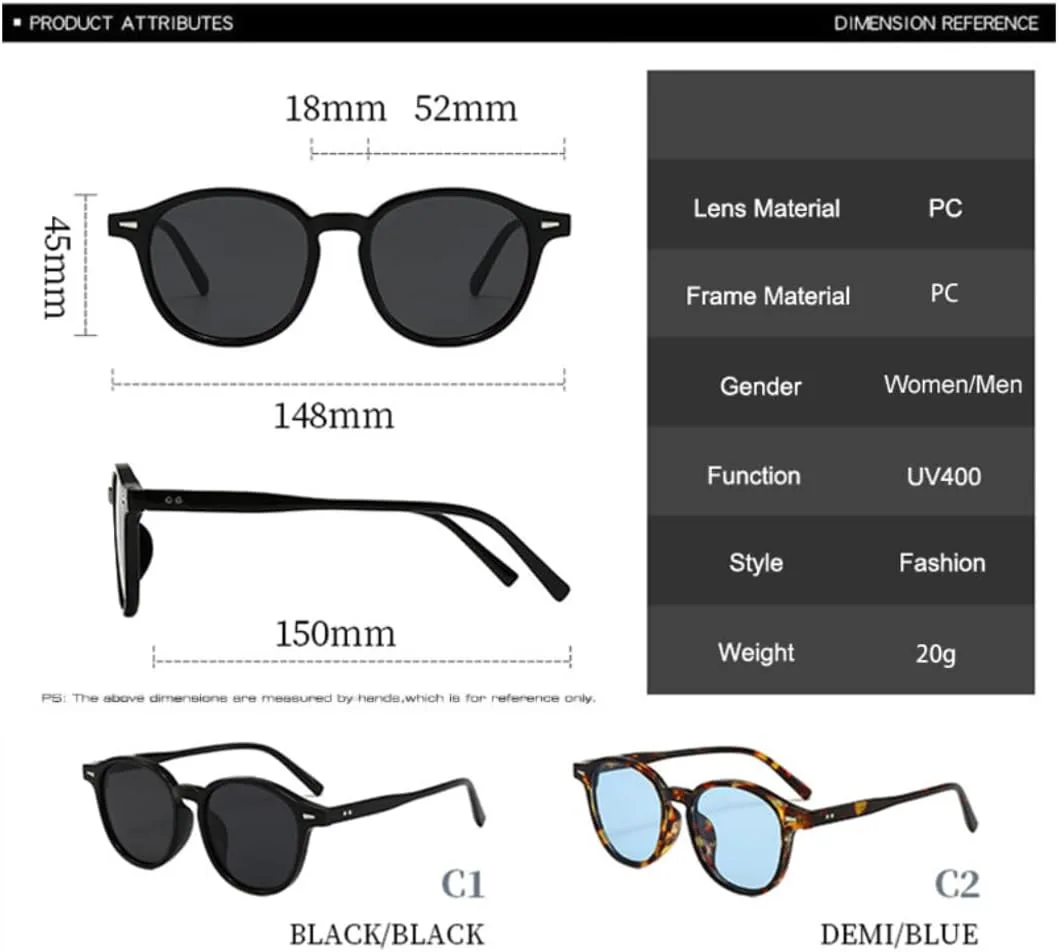 

Винтажные солнцезащитные очки в стиле панк с круглыми заклепками для женщин и мужчин, защита от УФ-излучения UV400, прозрачные линзы Ocean UATXTAU, Grey Grey