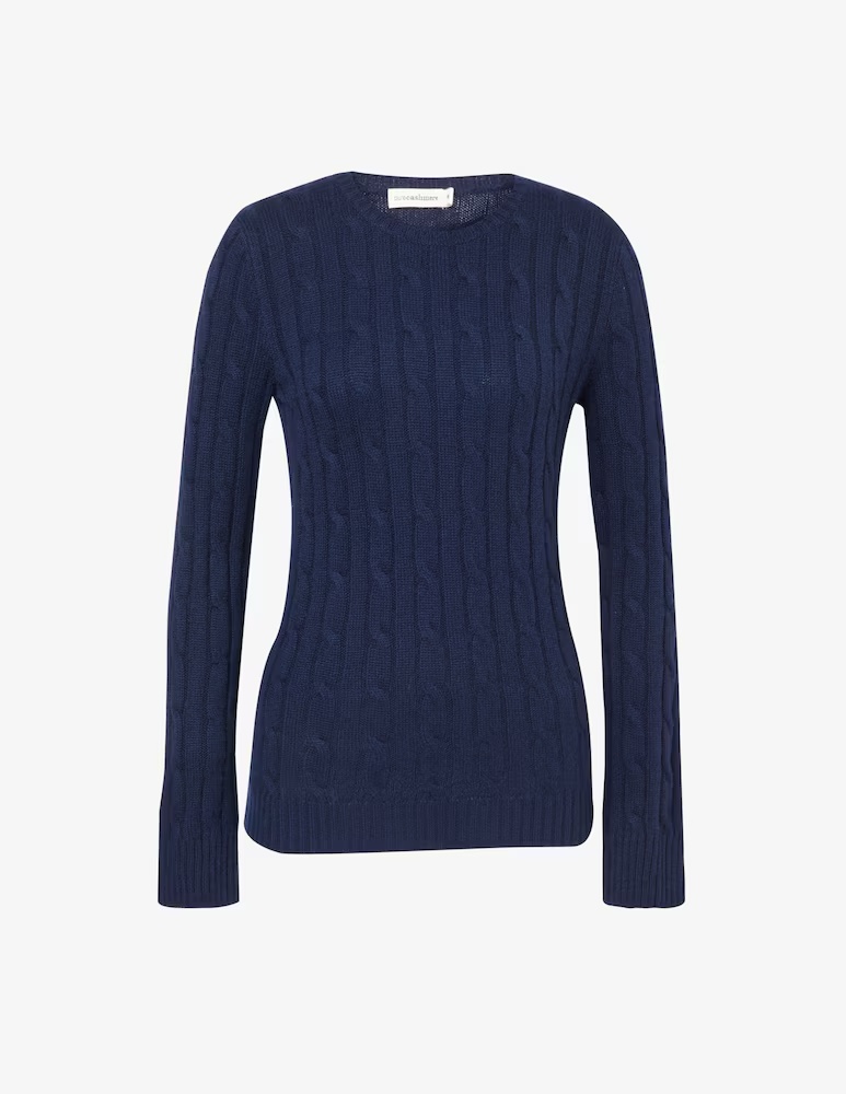 

Свитер с круглым вырезом и косой оплеткой Pure Cashmere, цвет Midnight Blue
