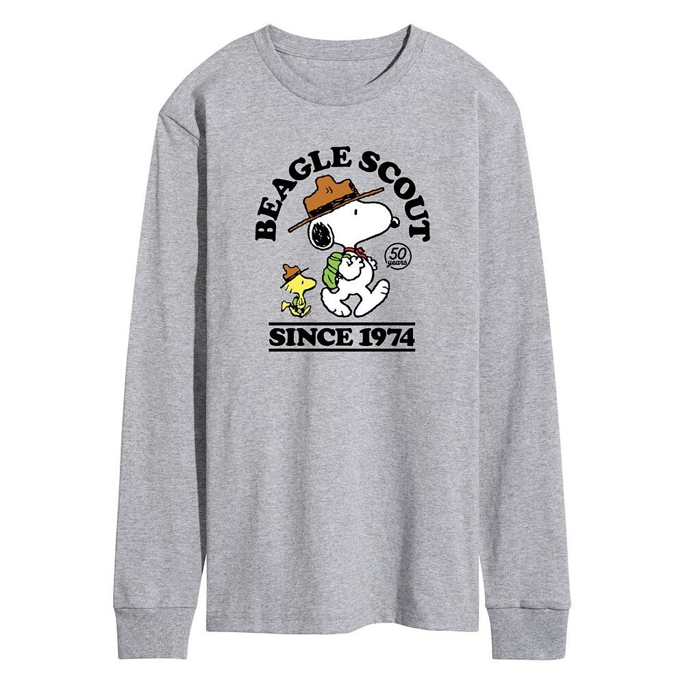 

Мужская футболка с длинными рукавами и рисунком Peanuts Beagle Scout с 1974 года Licensed Character, цвет Heather Gray