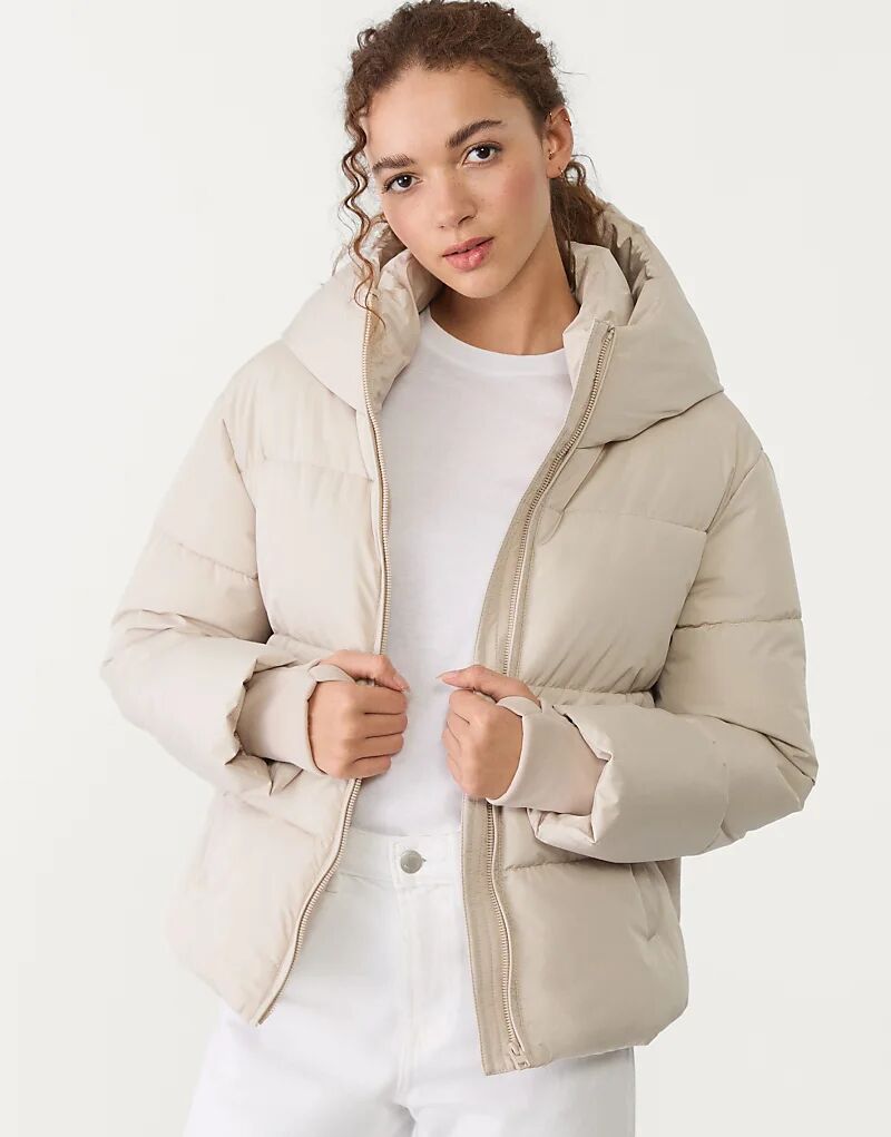 

Пуховик Stradivarius с капюшоном в каменном цвете