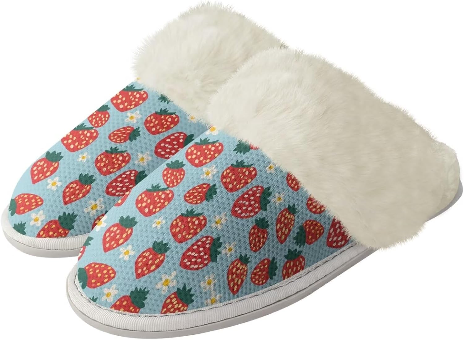 

Пушистые тапочки для женщин и мужчин, мягкие зимние теплые плюшевые тапочки на мягкой подошве, домашние, закрытые, унисекс, уютные и дышащие, для спа и ванной Watdotory, Strawberry Daisy