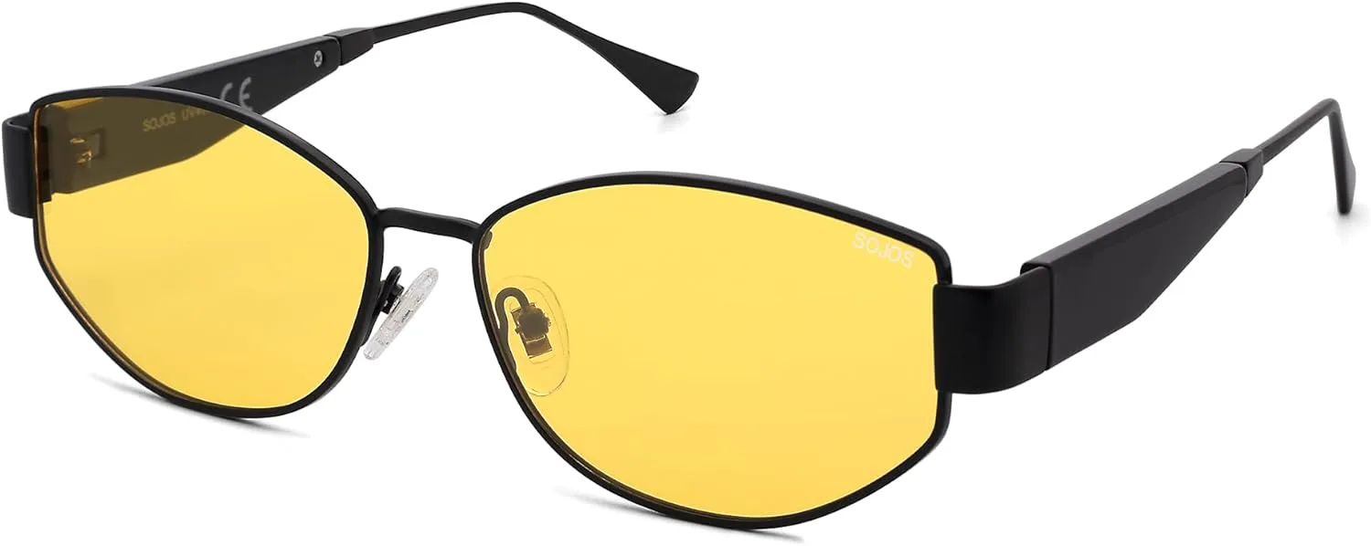 

Поляризованные солнцезащитные очки SOJOS для женщин, модные шестиугольные солнцезащитные очки в стиле ретро с защитой от УФ-излучения UV400 SJ1257, Matte Black/Yellow