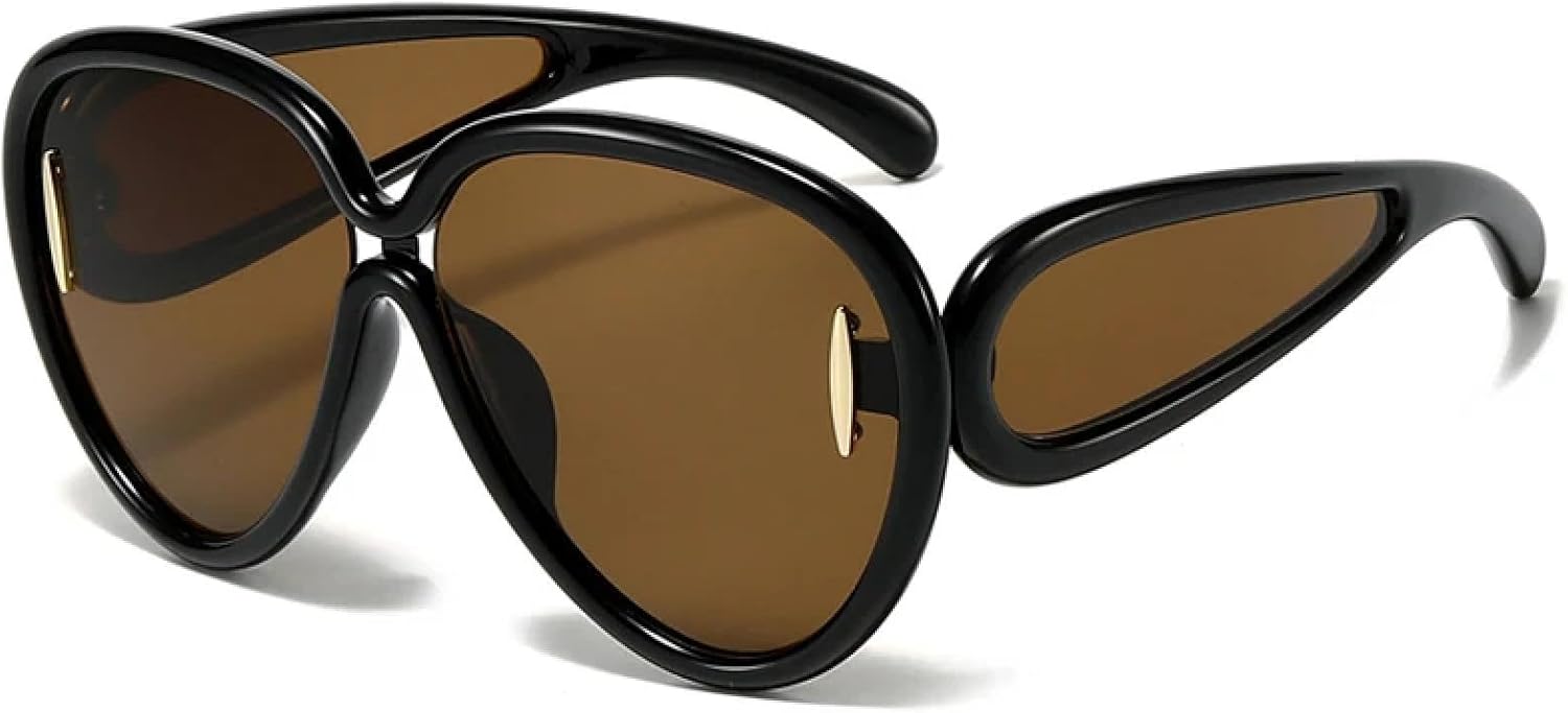 

Спортивные солнцезащитные очки большого размера в стиле стимпанк для женщин и мужчин, очки с индивидуальным дизайном, роскошные очки для женщин, защитные очки от УФ-излучения UV400 TKKTLLT, Black Brown