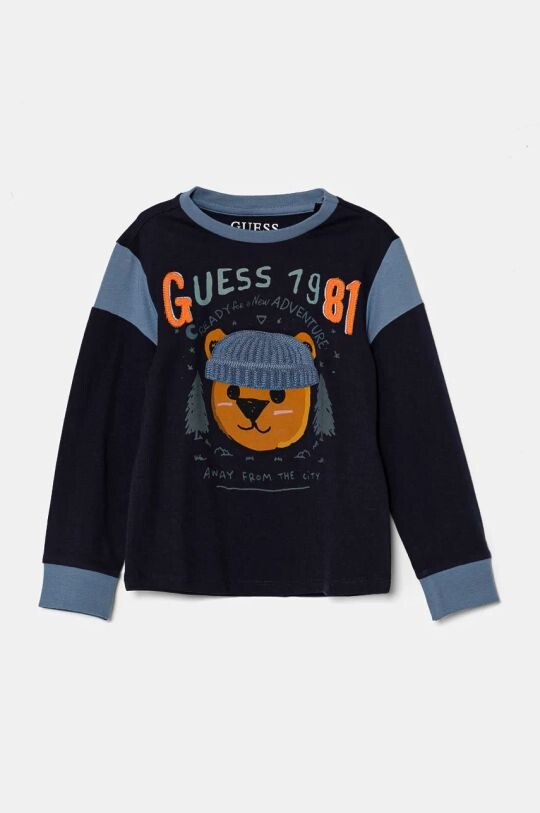 

Детская хлопковая рубашка с длинным рукавом Guess, темно-синий