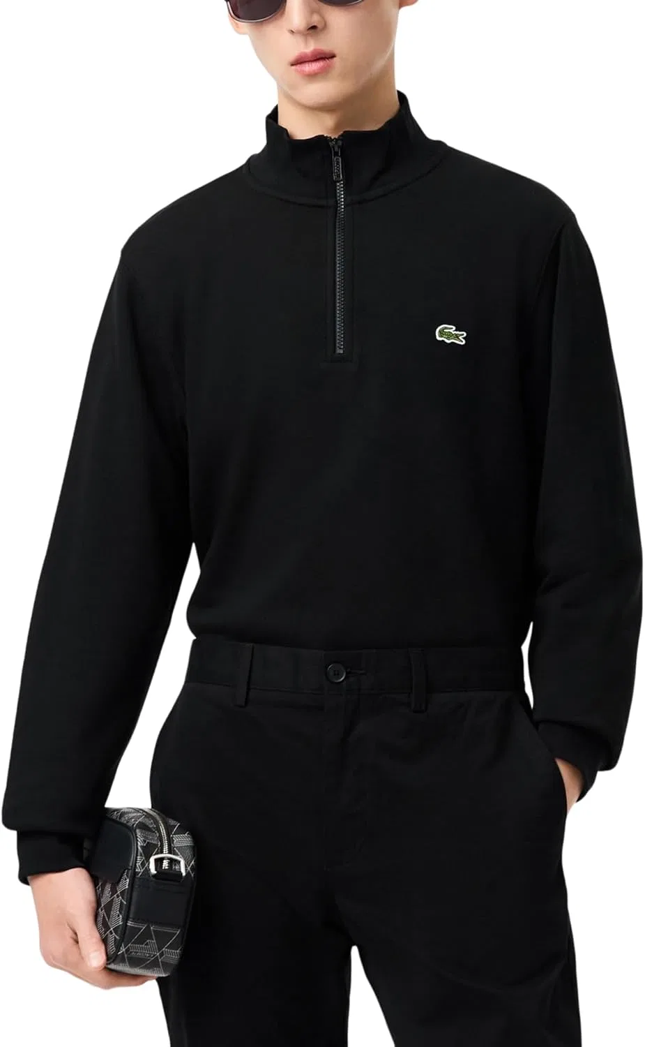 Мужская толстовка Lacoste из коллекции Core, стандартного кроя, классическая, на молнии, с высоким воротником, черный