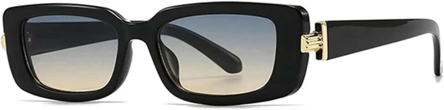 

Женские солнцезащитные очки в стиле ретро, ​​маленькие прямоугольные, с градиентным переходом цвета, защита от УФ-излучения UV400 TVTBBVV, Black Blue Tea