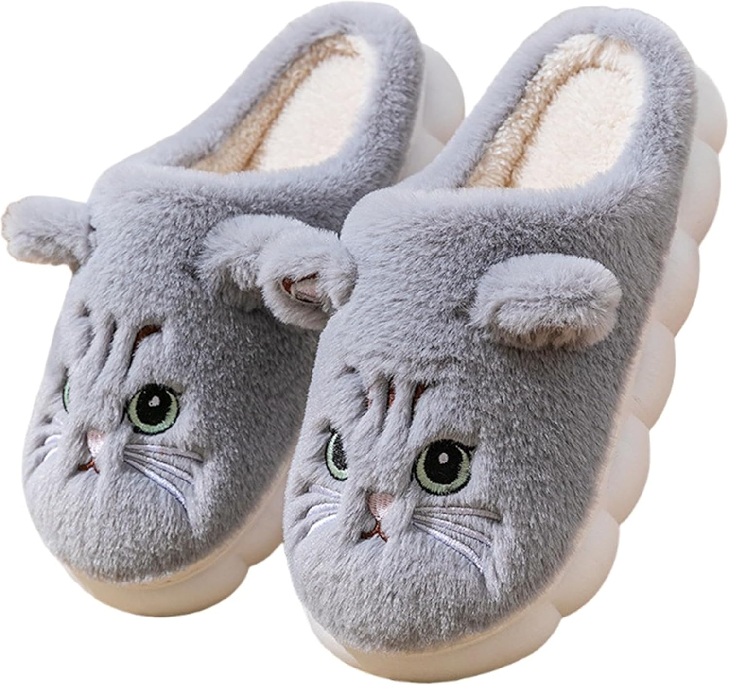 

Тапочки AZCHEN с животными для женщин, милые тапочки в виде кота, уютные домашние мужские пушистые зимние тапочки, забавные хлопковые тапочки для взрослых, серый