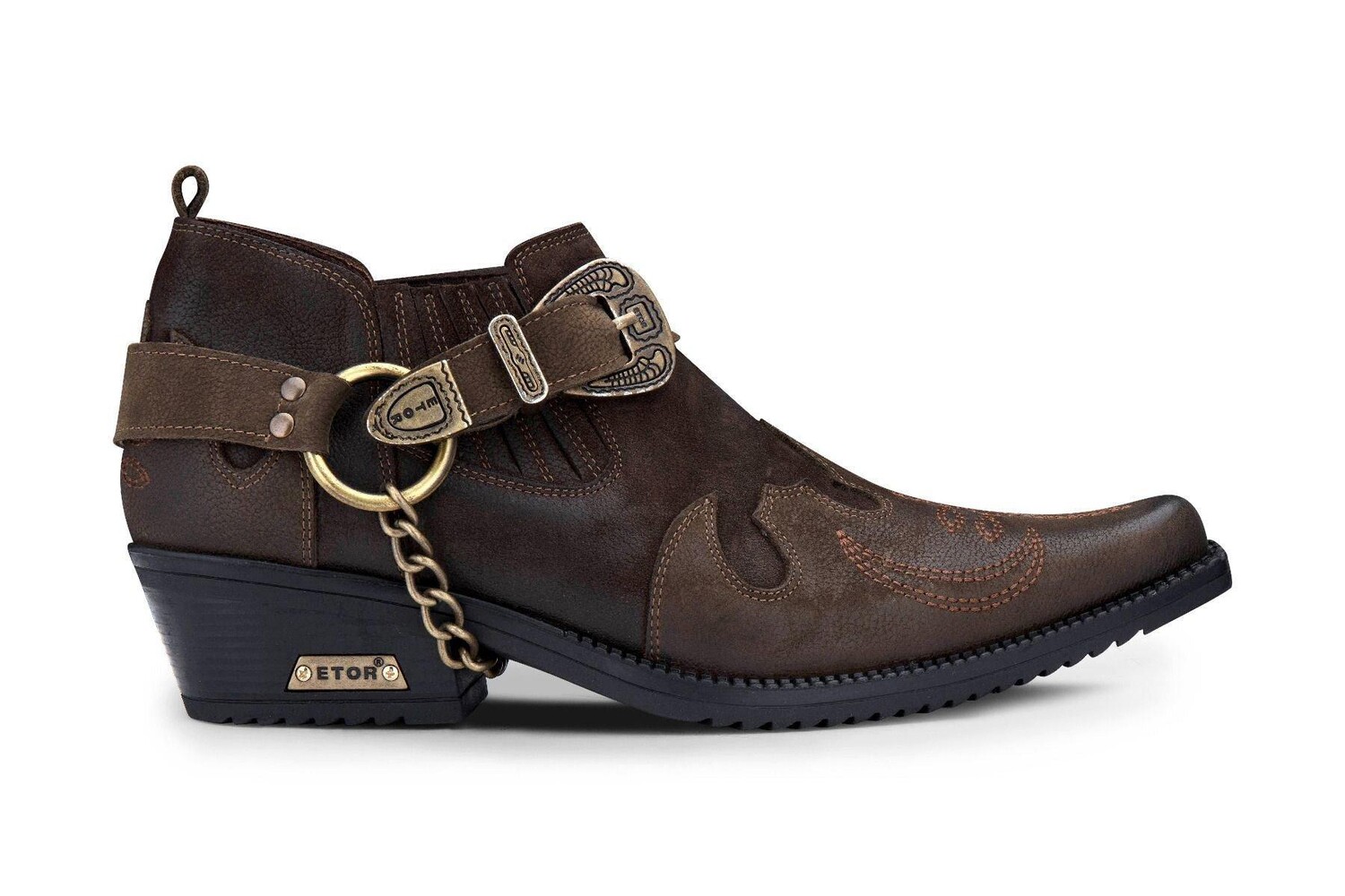 

Мужские коричневые кожаные ковбойские туфли Winklepicker с металлической цепочкой Infinity Leather, коричневый