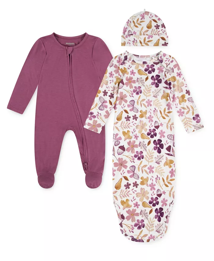 

Комплект для новорожденного мальчика или девочки из 3 предметов: комбинезон с длинными рукавами, пинетки и шапочка Huggies, фиолетовый