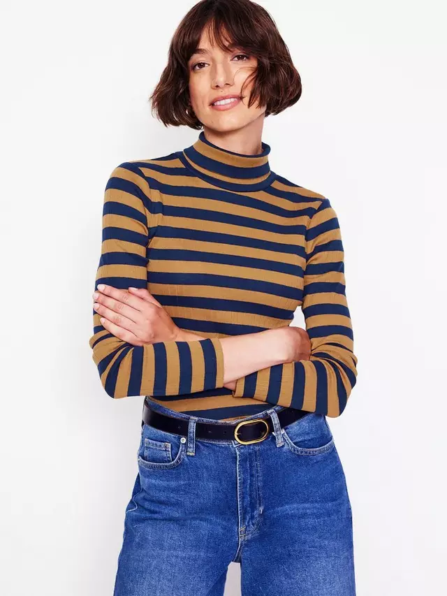 

Топ Boden Anna Stripe Cotton Rib, цвет navy/camel